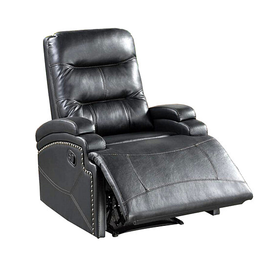 Saltoro Sherpi Nailhead Trim Leatherette Recliner with Sloped Ar